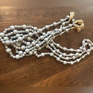 Wood Bead Garland with Tassels Rustic Country Decor (2) 106” Long